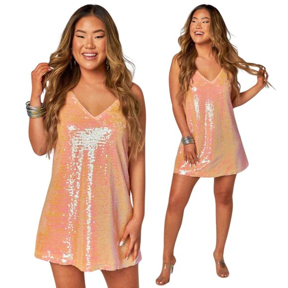 BuddyLove Cleo Sequin Mini Dress in Champagne - Picture 1 of 5